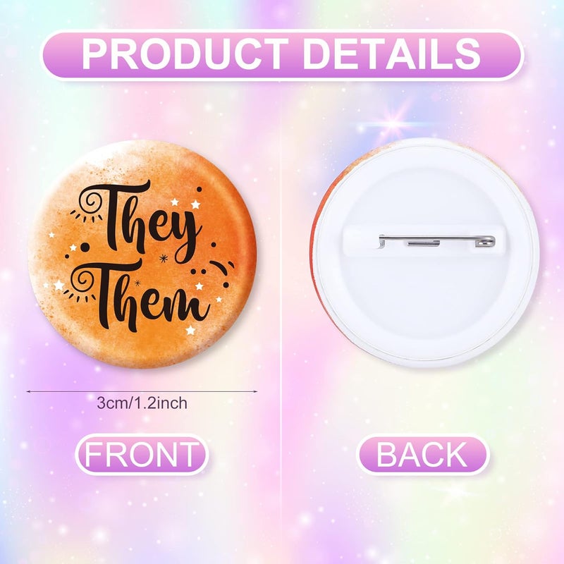 Dingion 120 Pcs Pronoun Badges Pins Gender Identity Pins Round They Them Pronoun Pin Buttons for Shirts Clothes(Classic Style) - Image 2